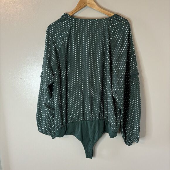 Draper James RSVP Bodysuit Green Polka Dot Ruffle Sleeves Sz XXL - Picture 7 of 8